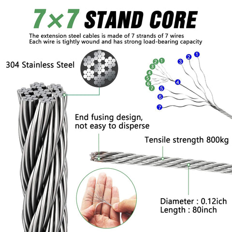 UIRWAY wire rope 6.6ft provides sturdy support in weather exposure.
