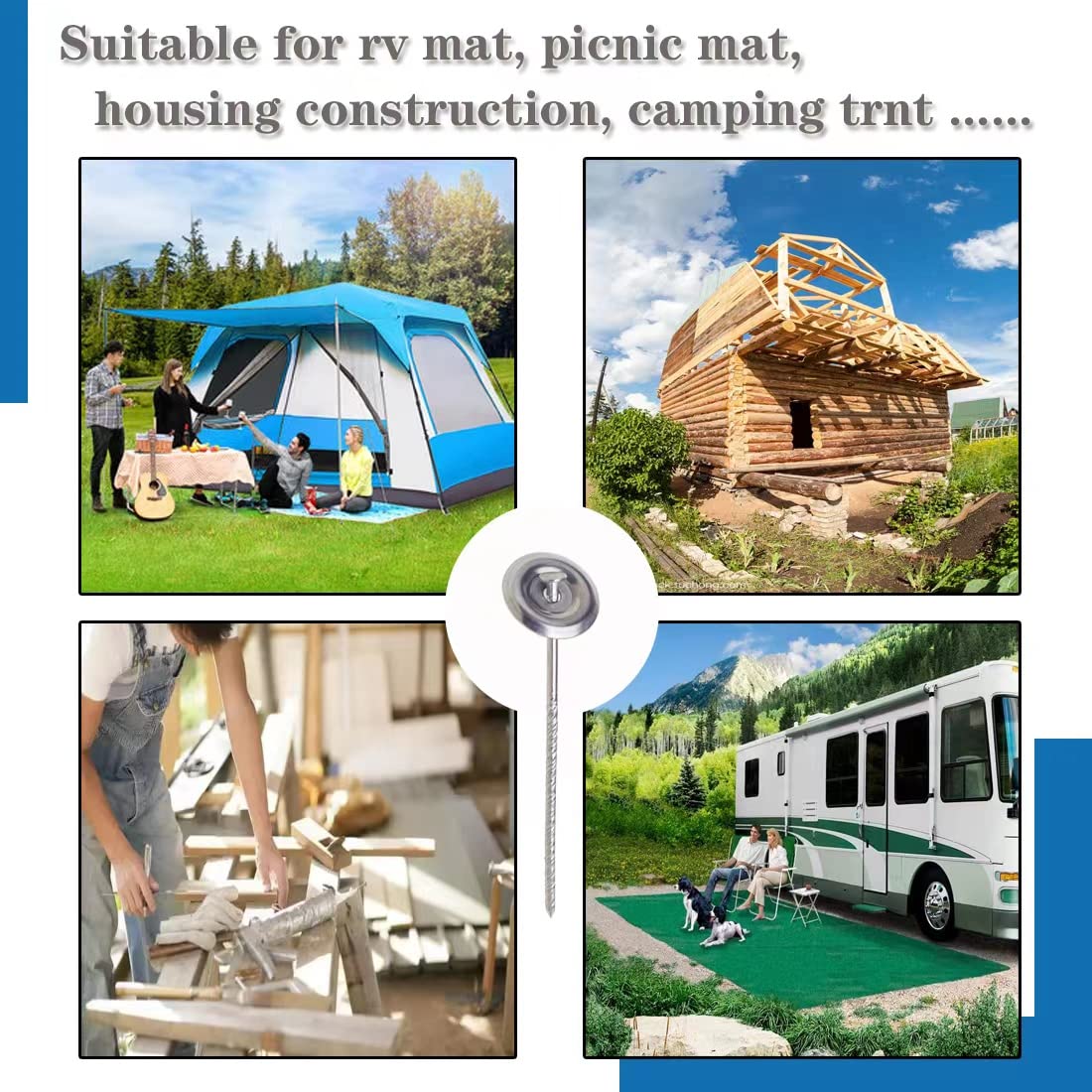 Uitose tent and awning stake helps keep rugs in place outdoors