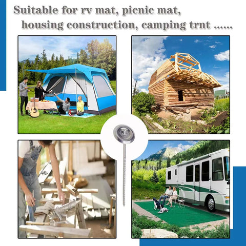 Uitose tent and awning stake helps keep rugs in place outdoors