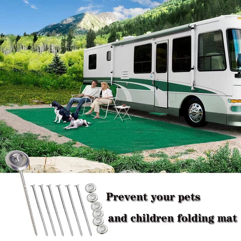 Uitose garden and turf rug stake secures mats on patios and decks