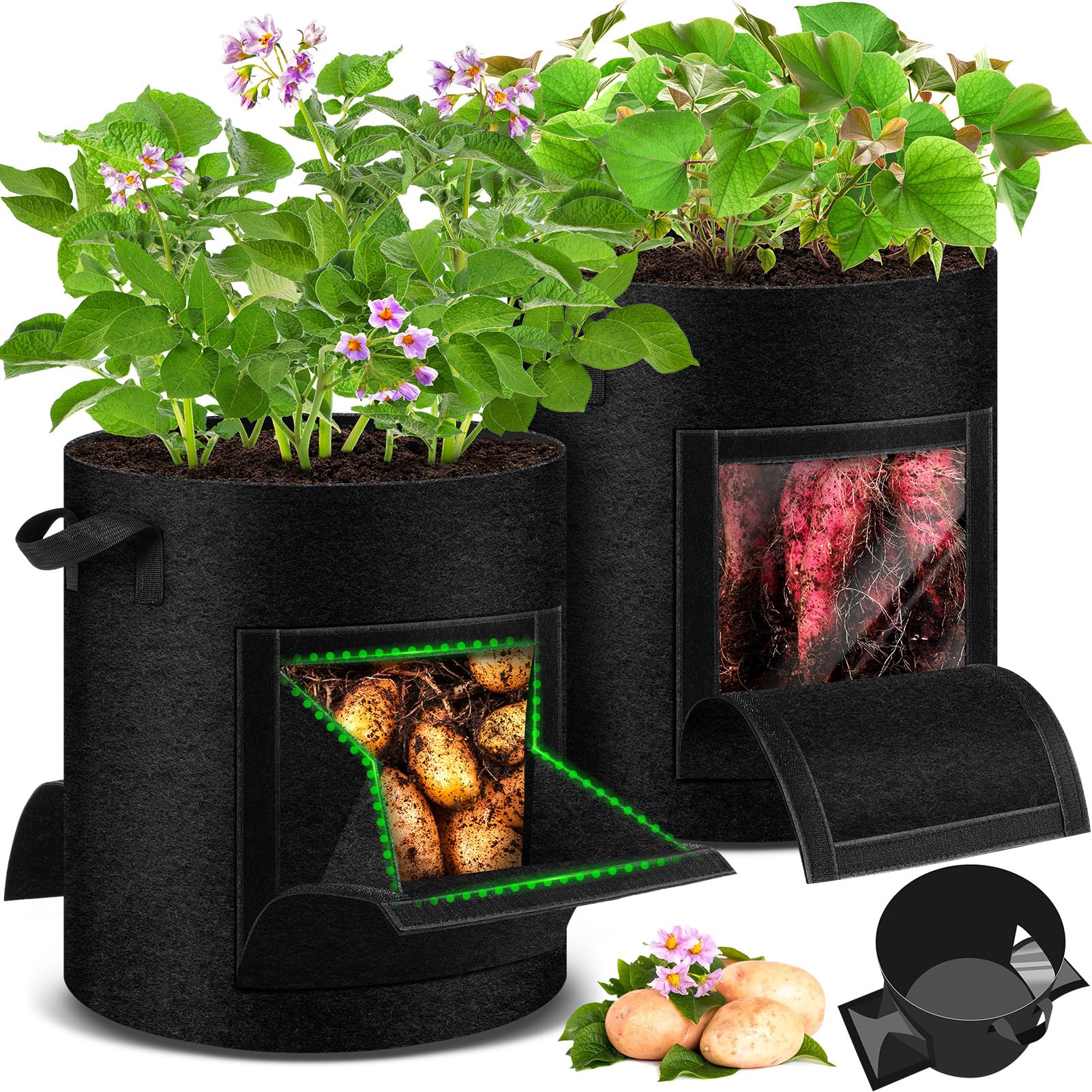 UJG 2-pack 15-gallon grow bags with harvest window for easy, mess-free harvest