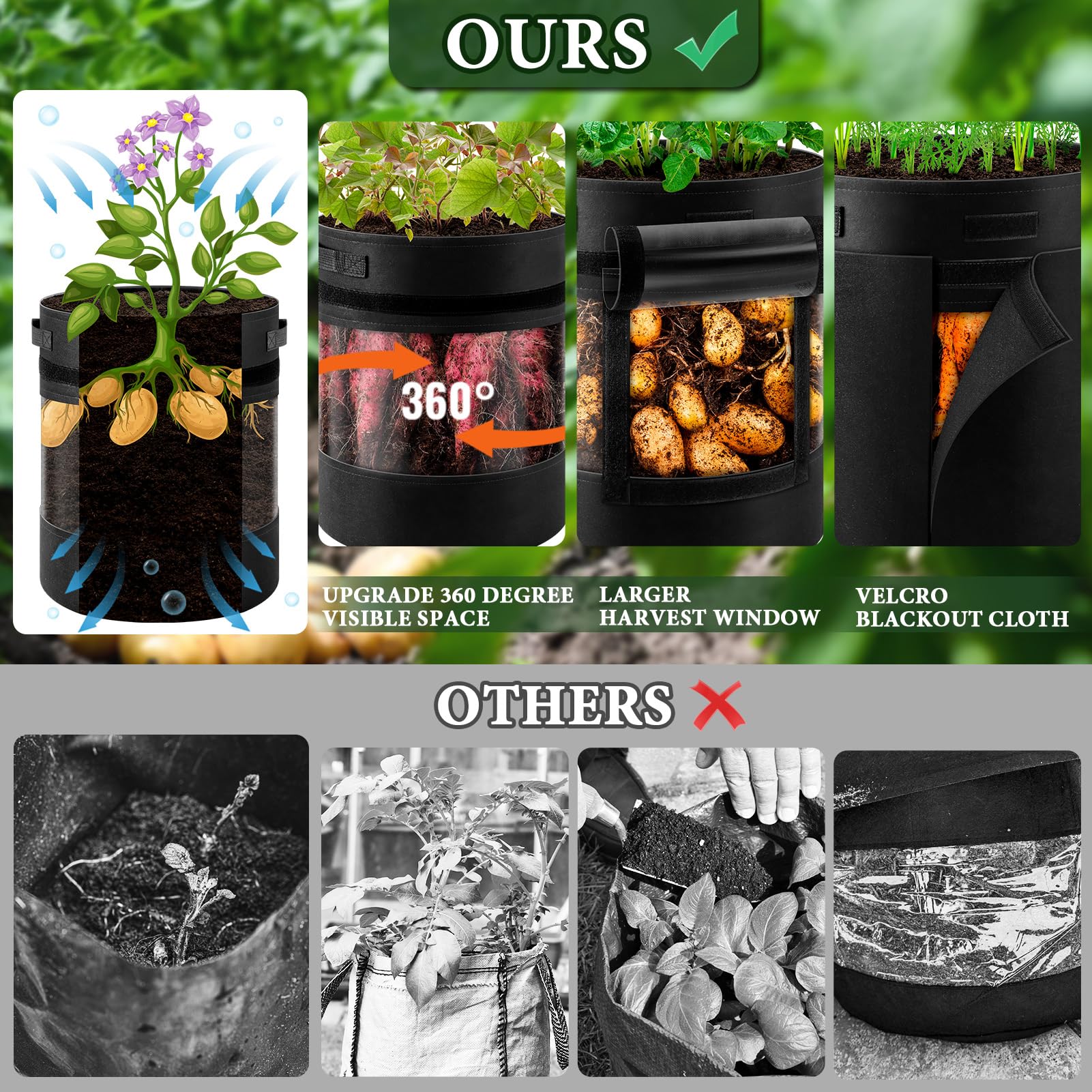 UJG grow bags with two handles for easy transport.