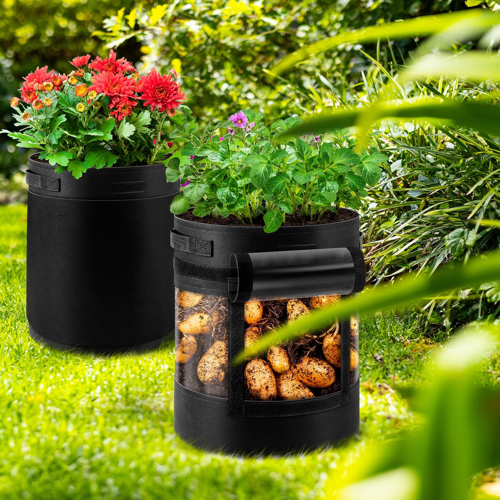 UJG 10-gallon grow bags suited for indoor or outdoor planting needs.