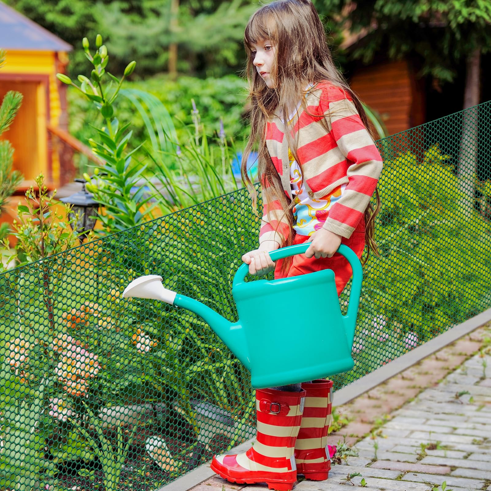 UJG plant guard in use shows easy stake anchoring for garden beds.