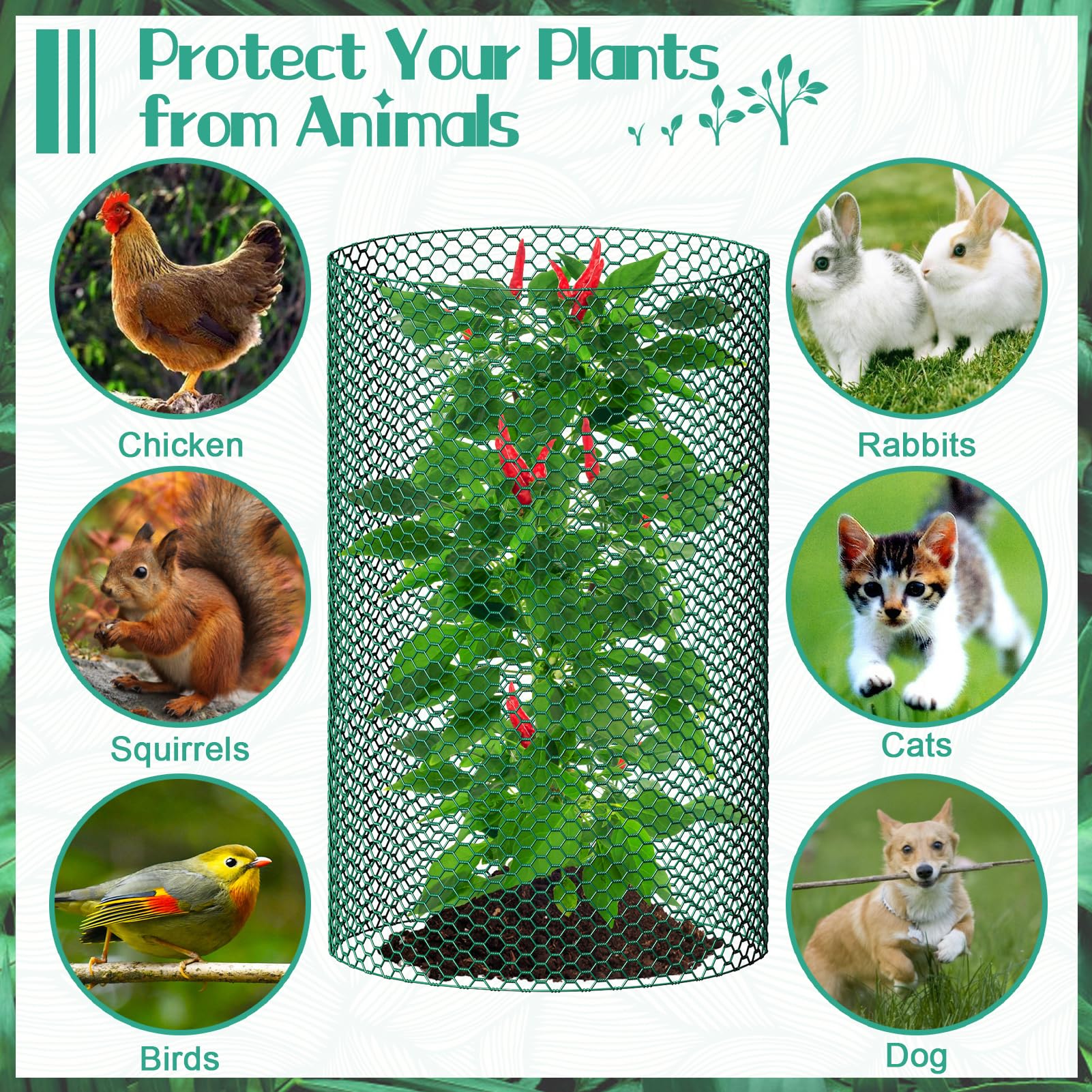 UJG U-shaped garden stakes anchor the cage firmly into soil for lasting protection.