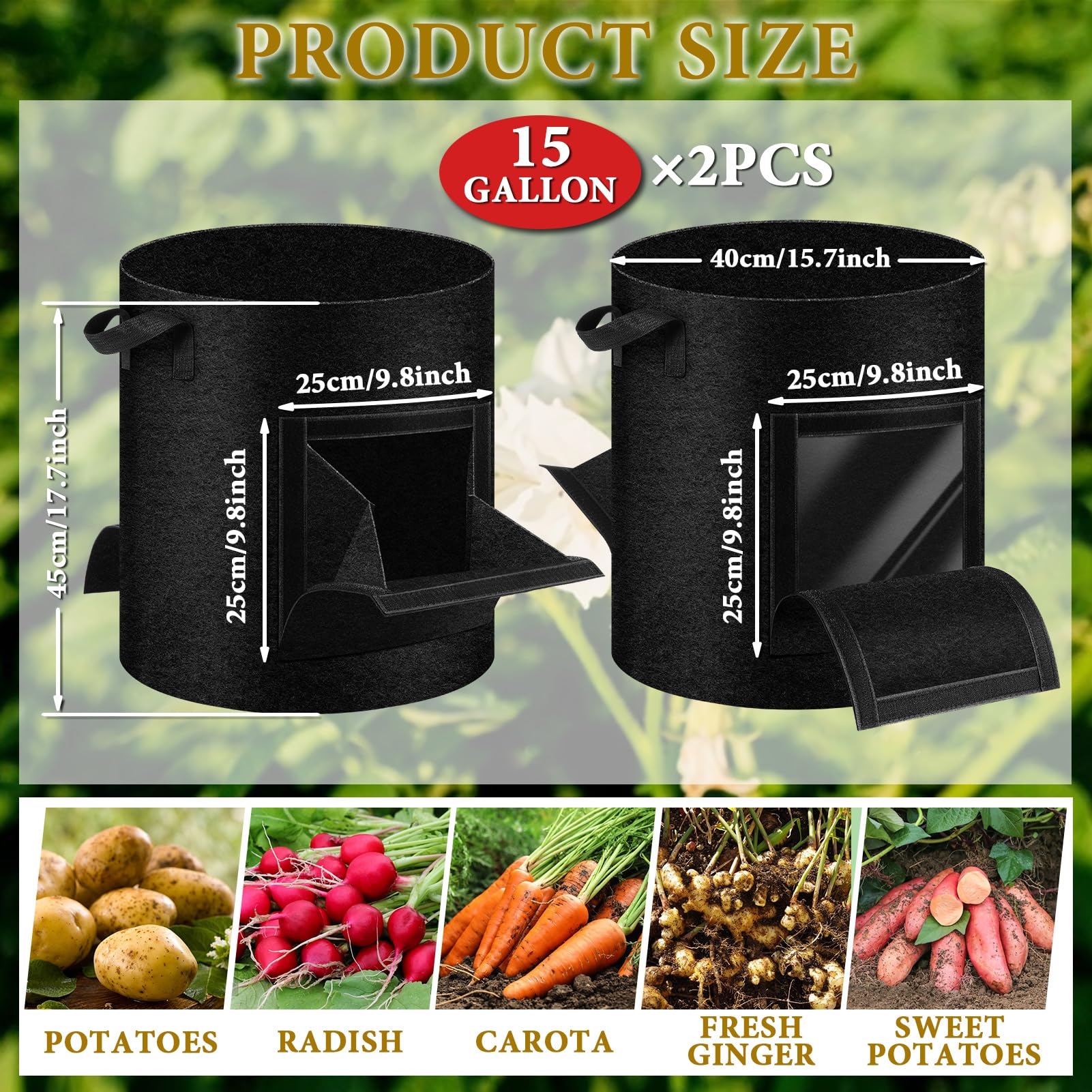 UJG grow bags show visible root space to observe plant growth safely