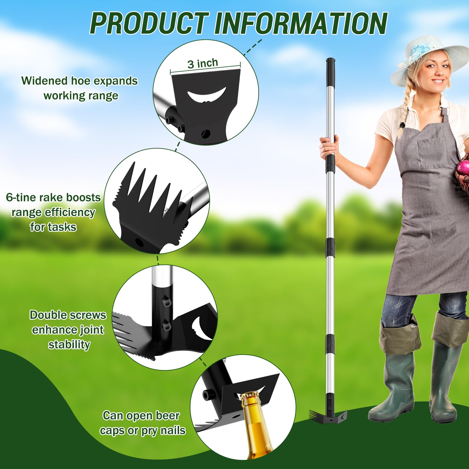 Includes four stainless steel extension poles for customizable reach.