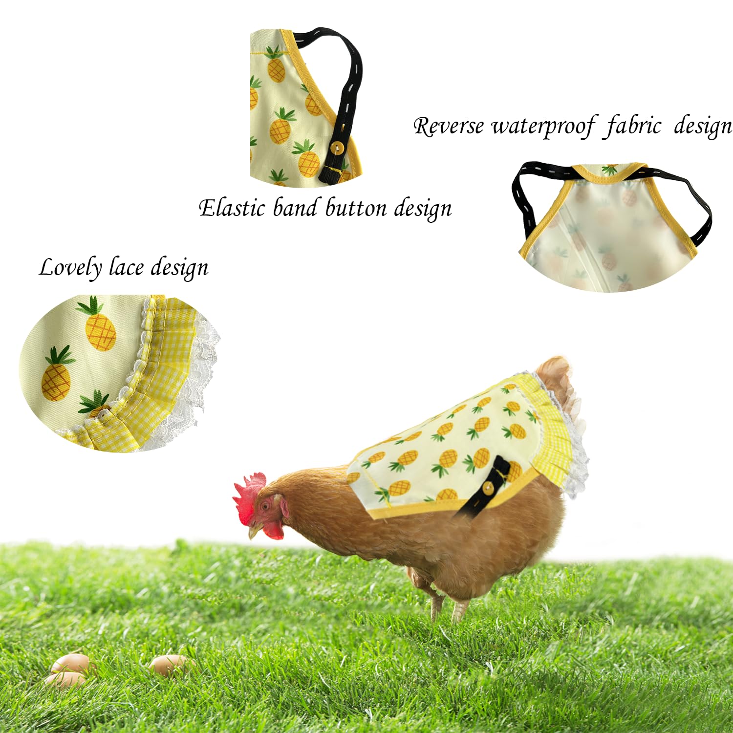UKJENT chicken saddle in natural tones blends with plumage and reduces visibility of injuries.