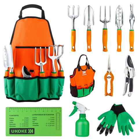 Ukoke garden tool set 12-piece with ergonomic handles for comfortable gardening