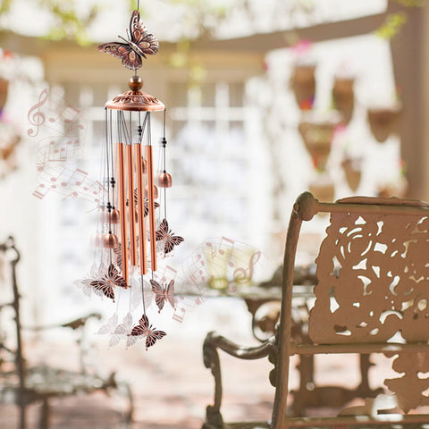 Ukulork rose-gold wind chime offers peaceful natural soundscapes outdoors.
