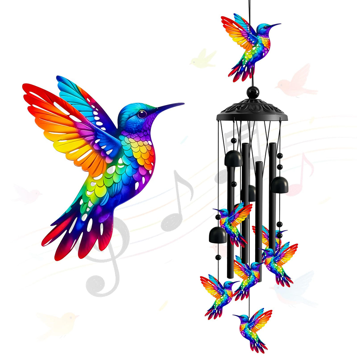 Ukulork windchimes outside with hummingbird main design for serene outdoor sound.