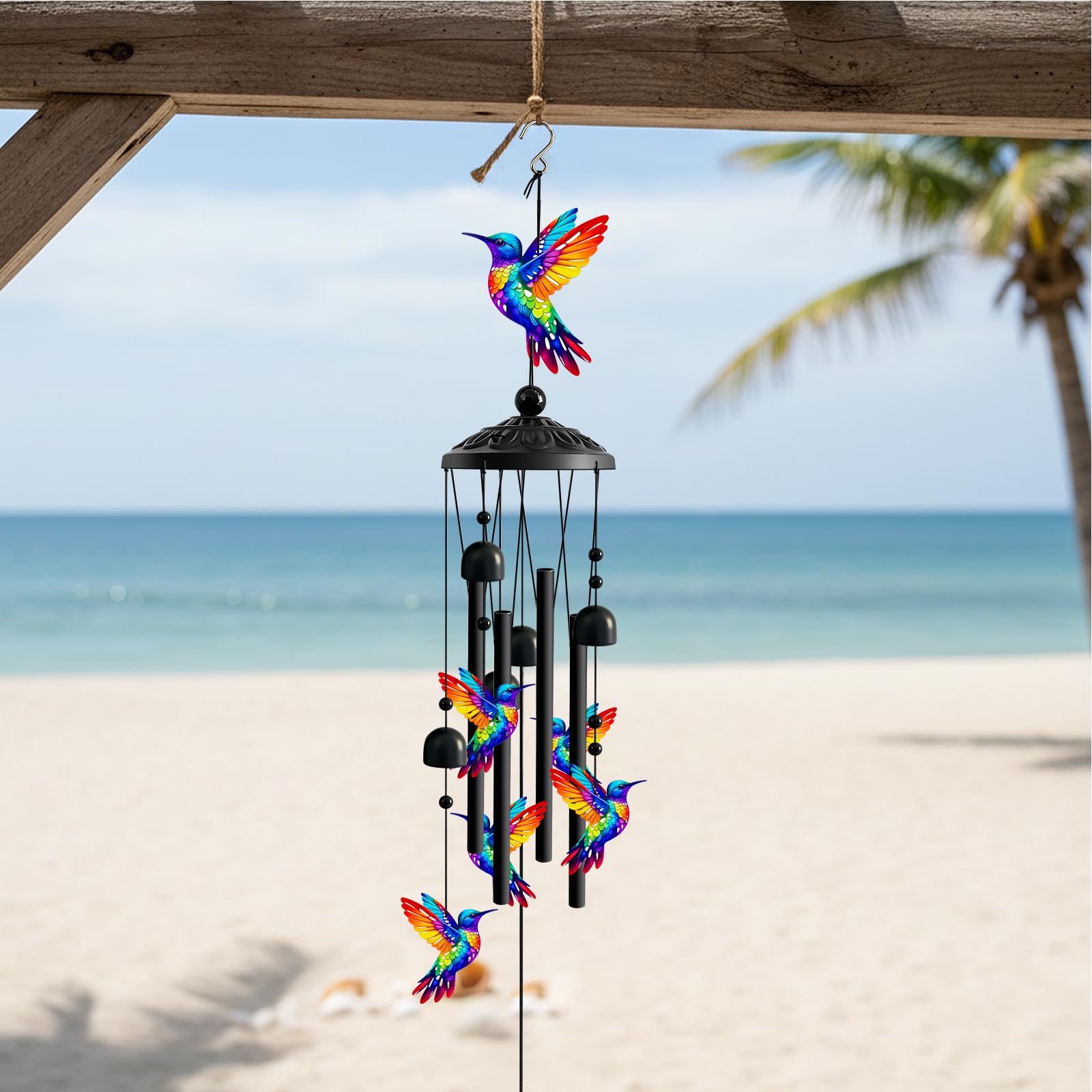 Ukulork windchimes installed on a covered porch for tranquil ambience.