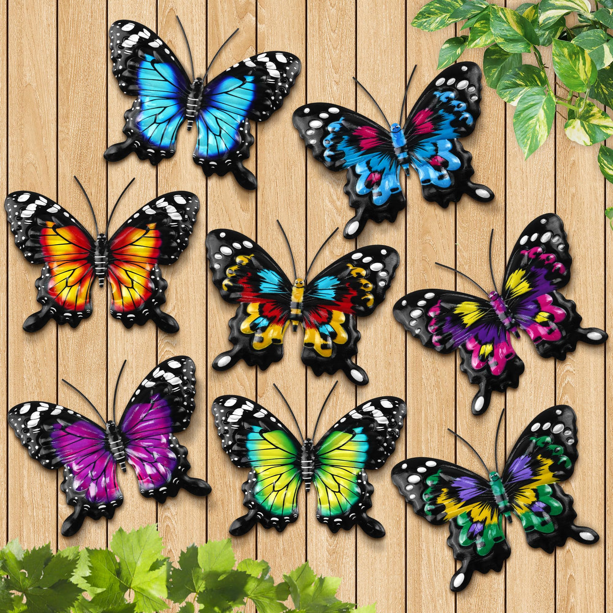 ULENDIS eight-pack metal butterfly wall decor for outdoor spaces adds color and movement.