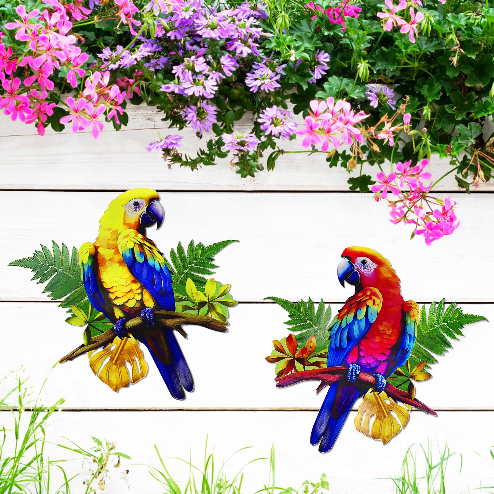 ULENDIS garden wall art parrot brightens porch and courtyard.