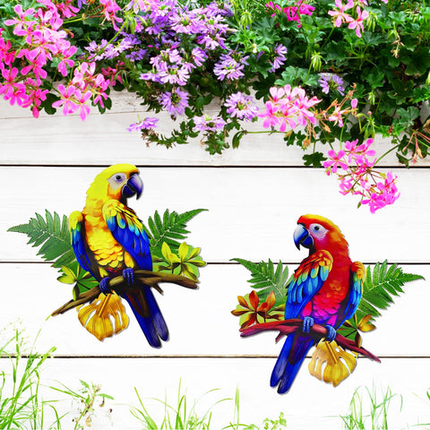 ULENDIS garden wall art parrot brightens porch and courtyard.
