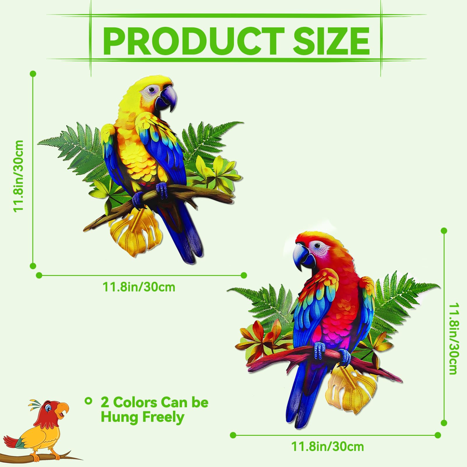 ULENDIS macaw bright color wall art enhances garden and fence appeal.