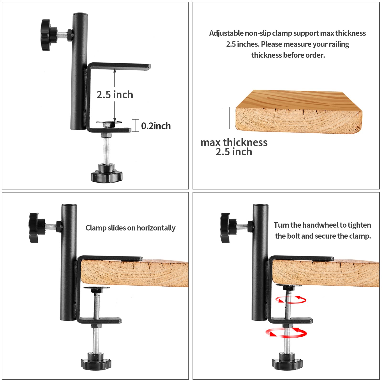 ULIOK adjustable clamp fits 2-2.5 inch rails for secure mounting.