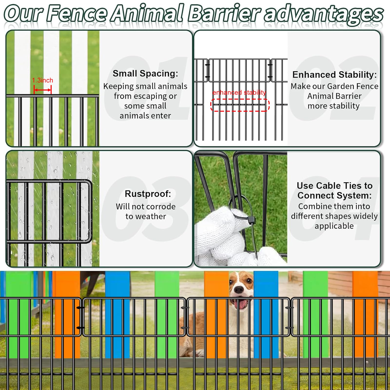 ULIOK dog and rabbit barrier fence shown with cable ties