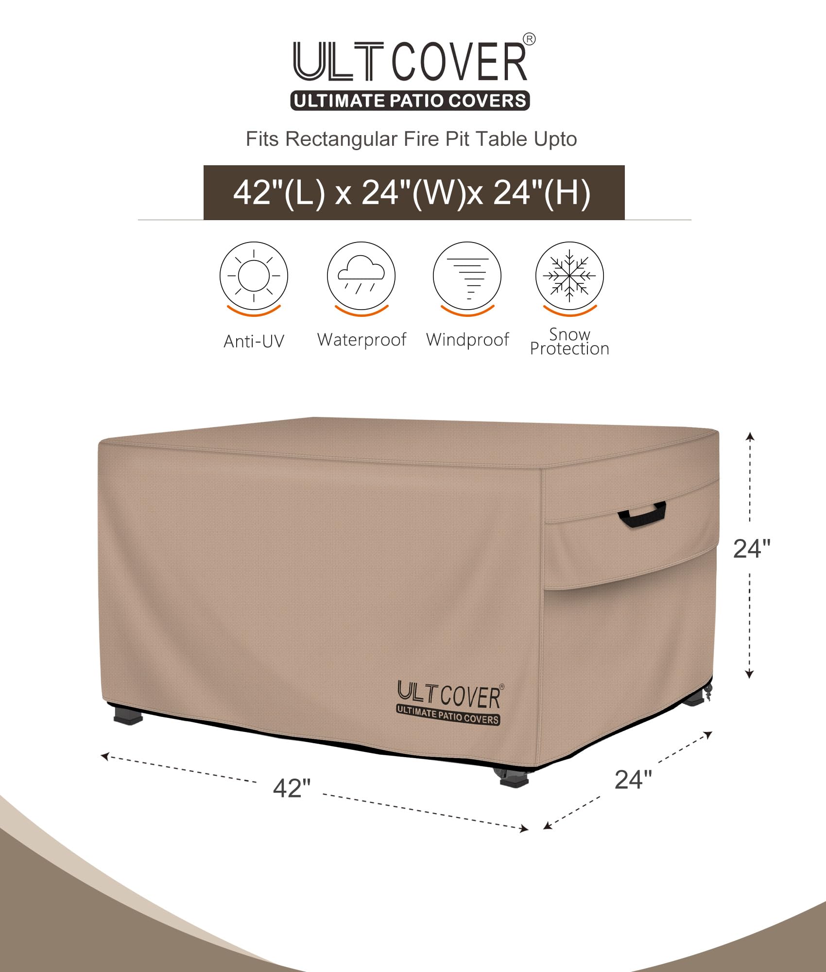 ULTCOVER 600D polyester cover offers durable, waterproof protection for outdoor fire pits.