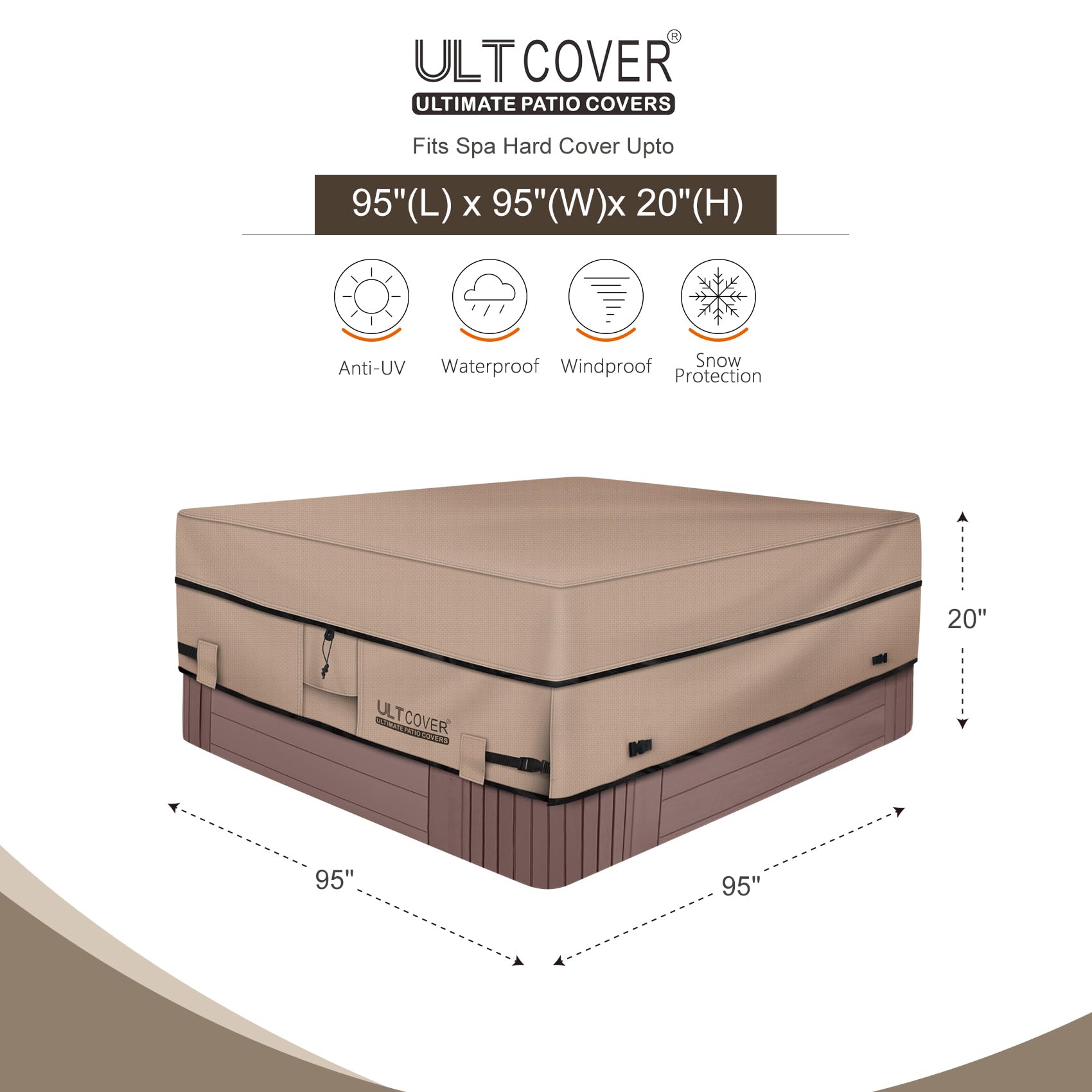 ULTCOVER 600D polyester spa cover with waterproof backing shields spa surfaces