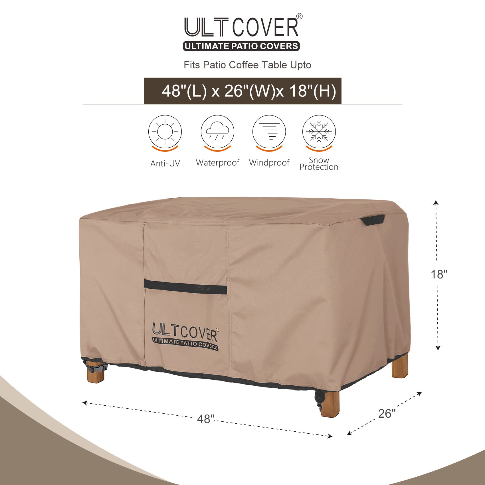 ULTCOVER 600D polyester waterproof backing keeps outdoor coffee table dry and protected.