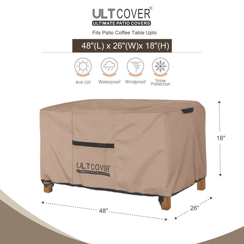 ULTCOVER 600D polyester waterproof backing keeps outdoor coffee table dry and protected.