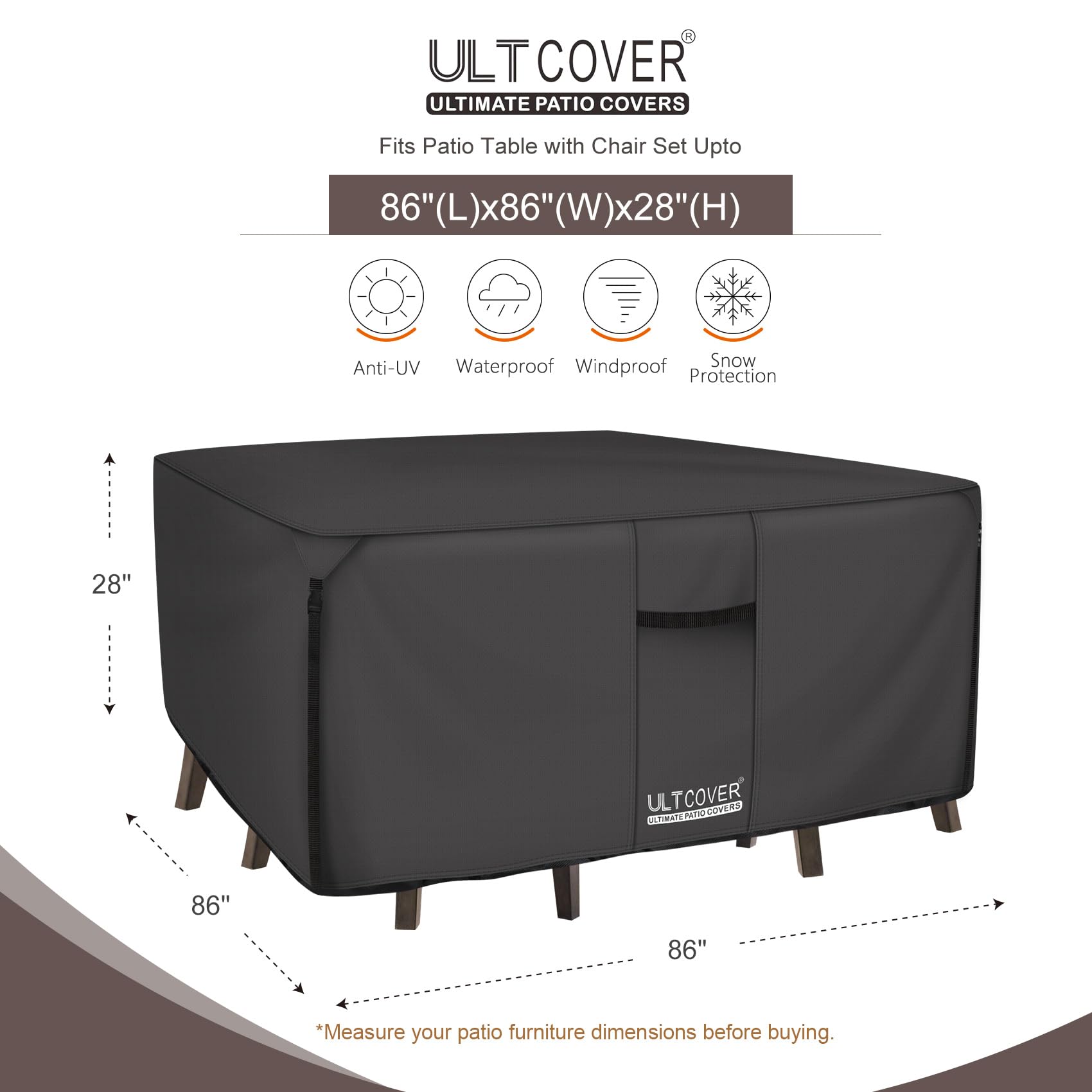 ULTCOVER 600D square table cover with vented sides for airflow and dryness