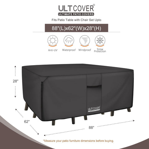 ULTCOVER heavy-duty table and chair cover secured with clips and drawcord for windy days.