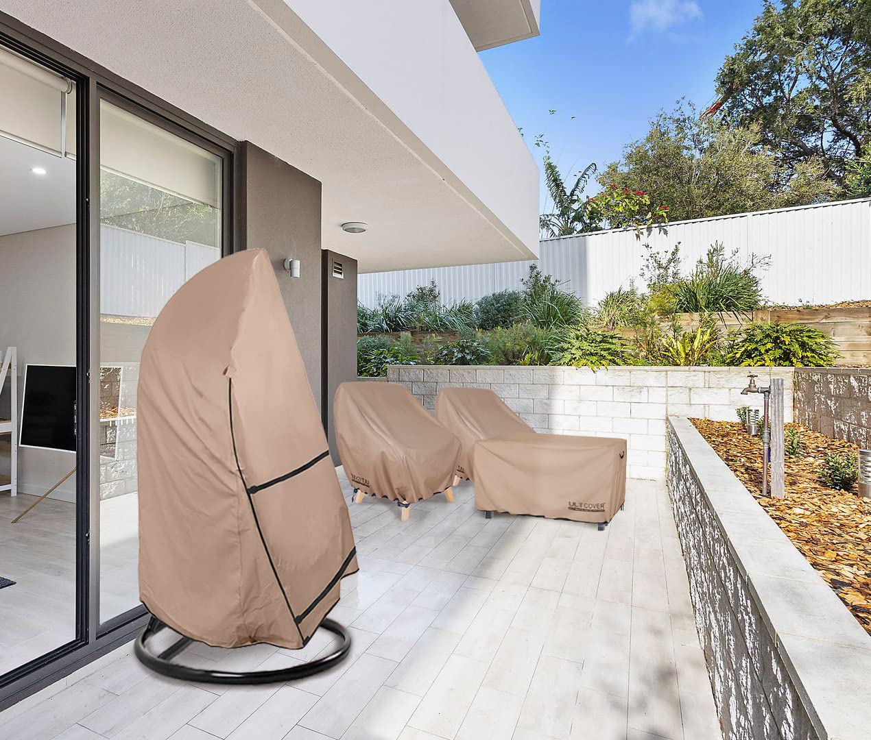 ULTCOVER all-season protection for single-seat swing egg chair.
