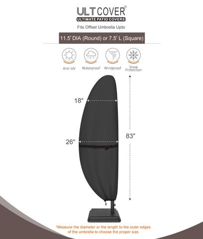 ULTCOVER banana-style umbrella cover with zipper closure for easy on/off.