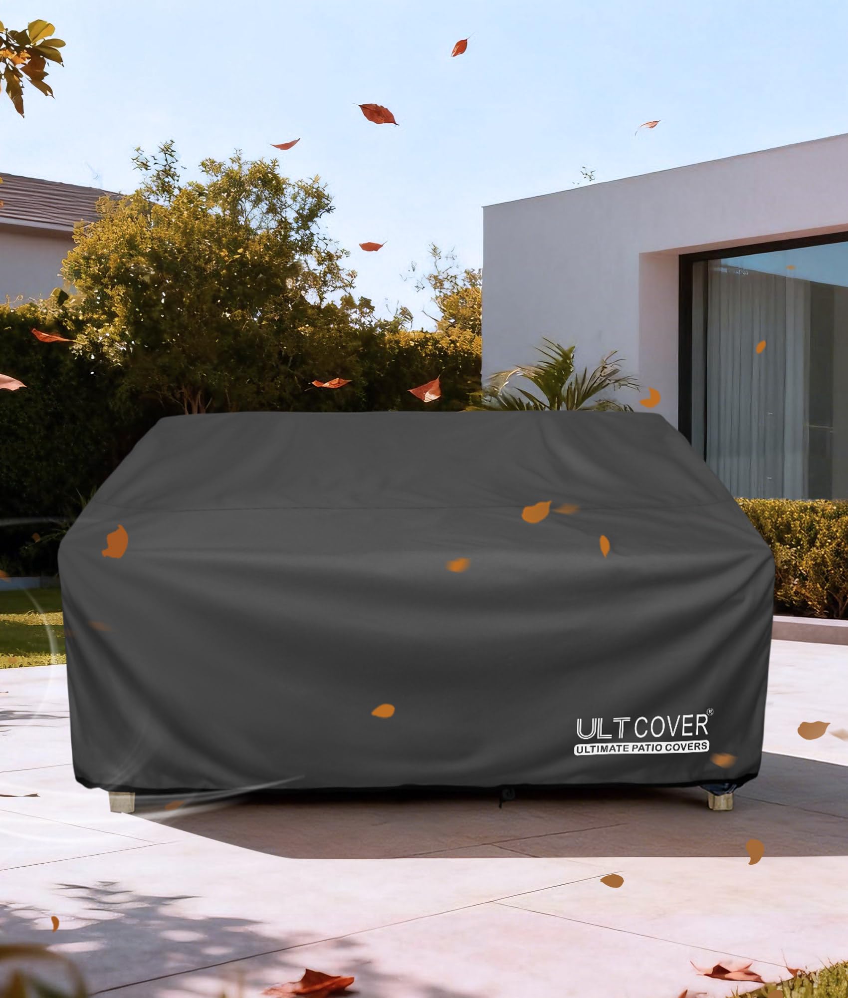 ULTCOVER black patio furniture cover blends with outdoor spaces while protecting cushions.