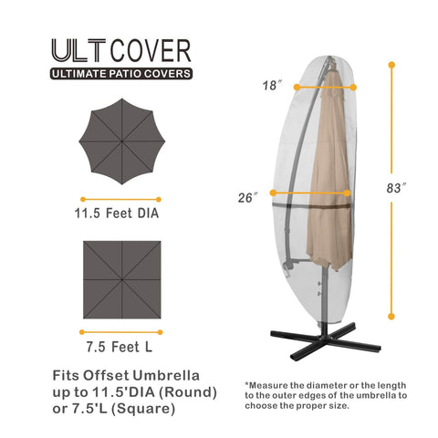 ULTCOVER cantilever offset umbrella cover with adjustable straps for a snug fit.