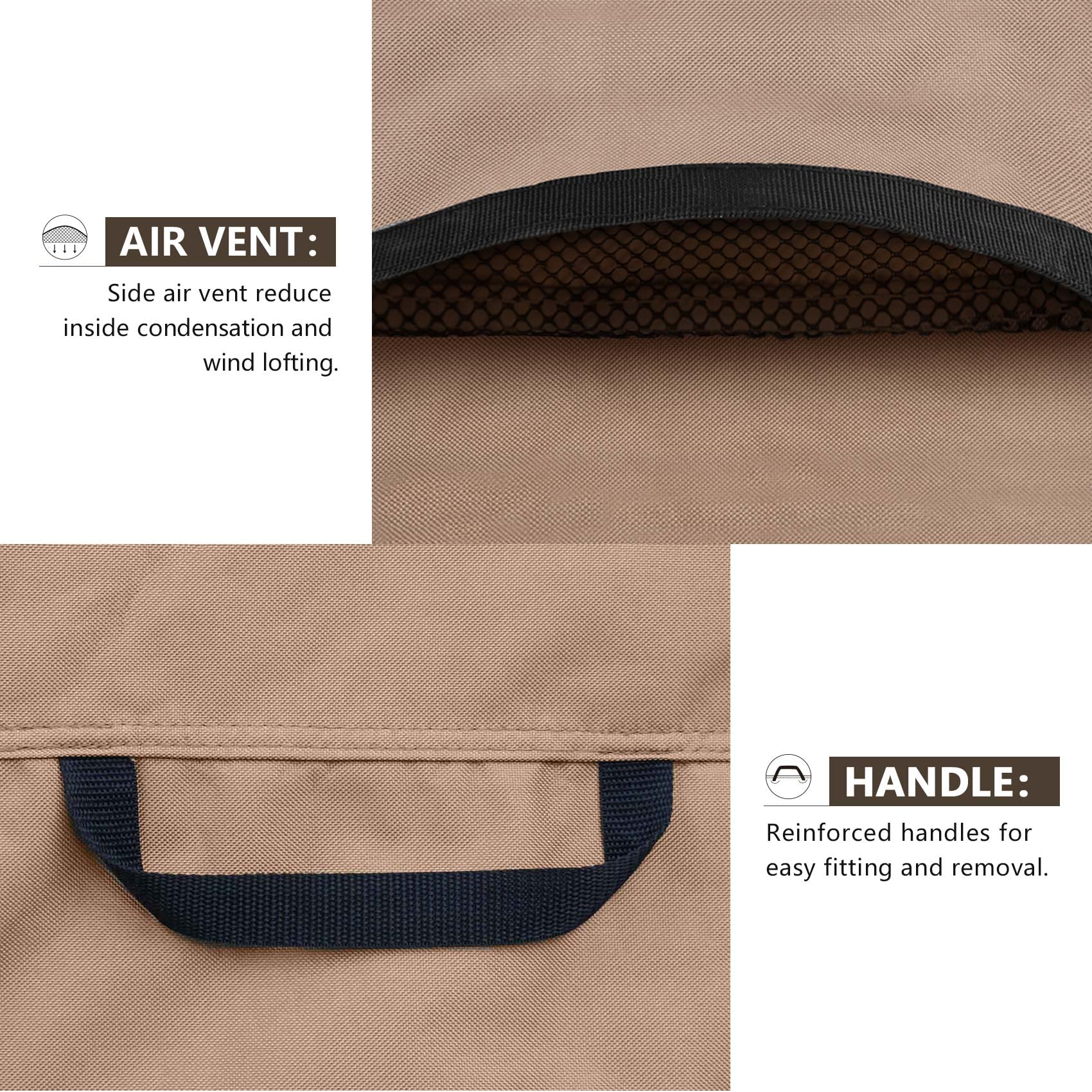 ULTCOVER clip and drawcord secure the coffee table cover firmly to legs during wind.