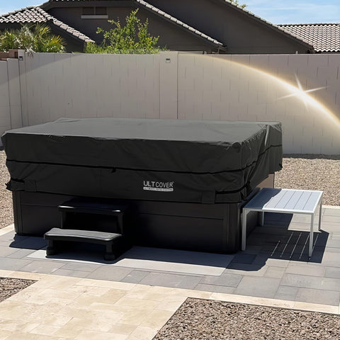 ULTCOVER precisely fits 85x85 inch hot tubs for secure outdoor use.