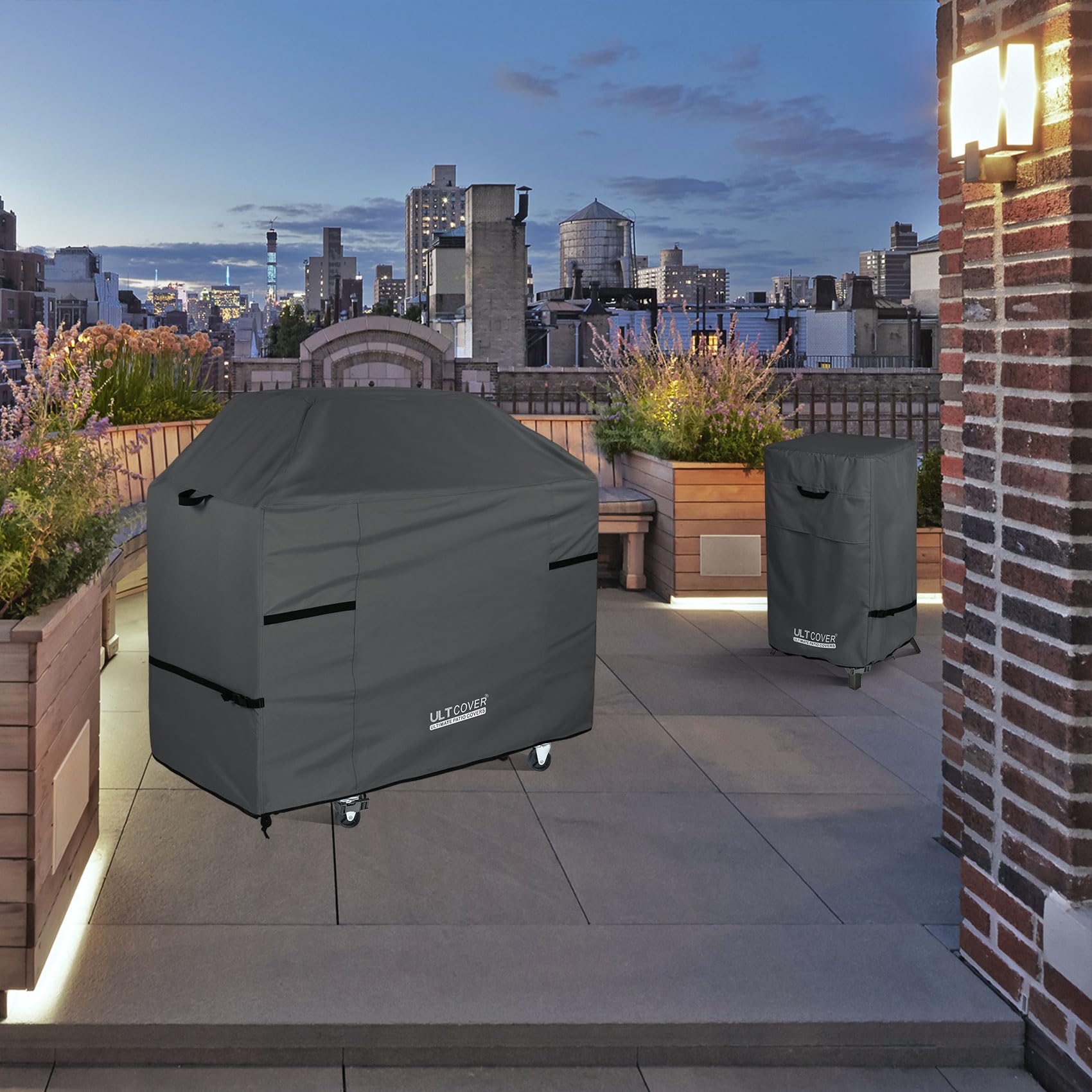 ULTCOVER easy fit around wheels and grill legs for quick setup.
