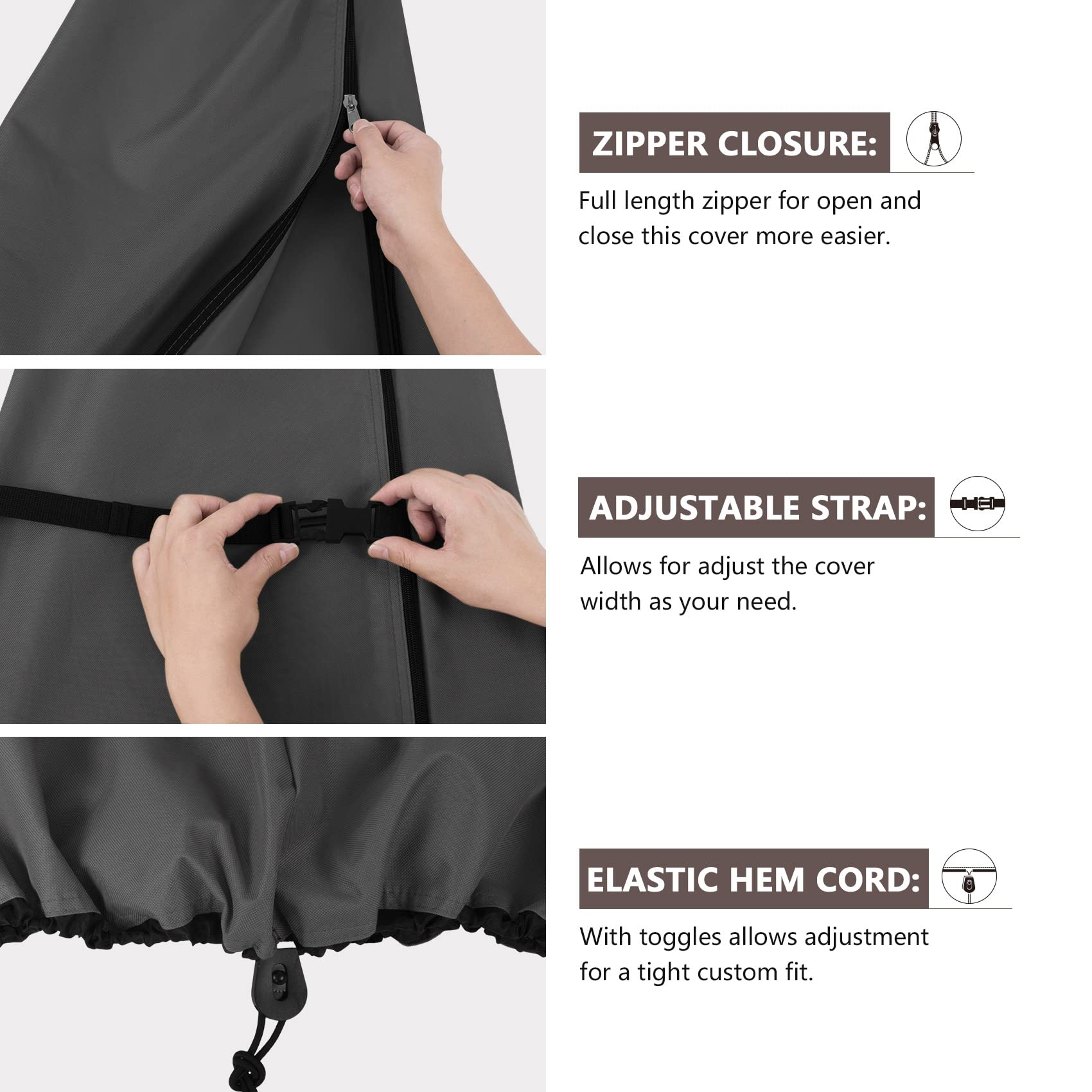 ULTCOVER elastic-hem-cord with toggle allows easy adjustments.