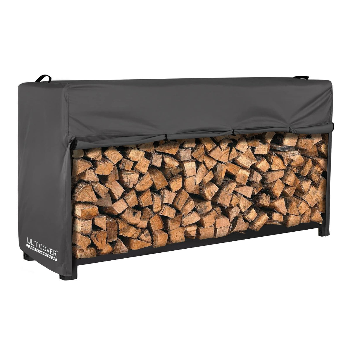ULTCOVER firewood rack cover 8ft front view protects logs from rain