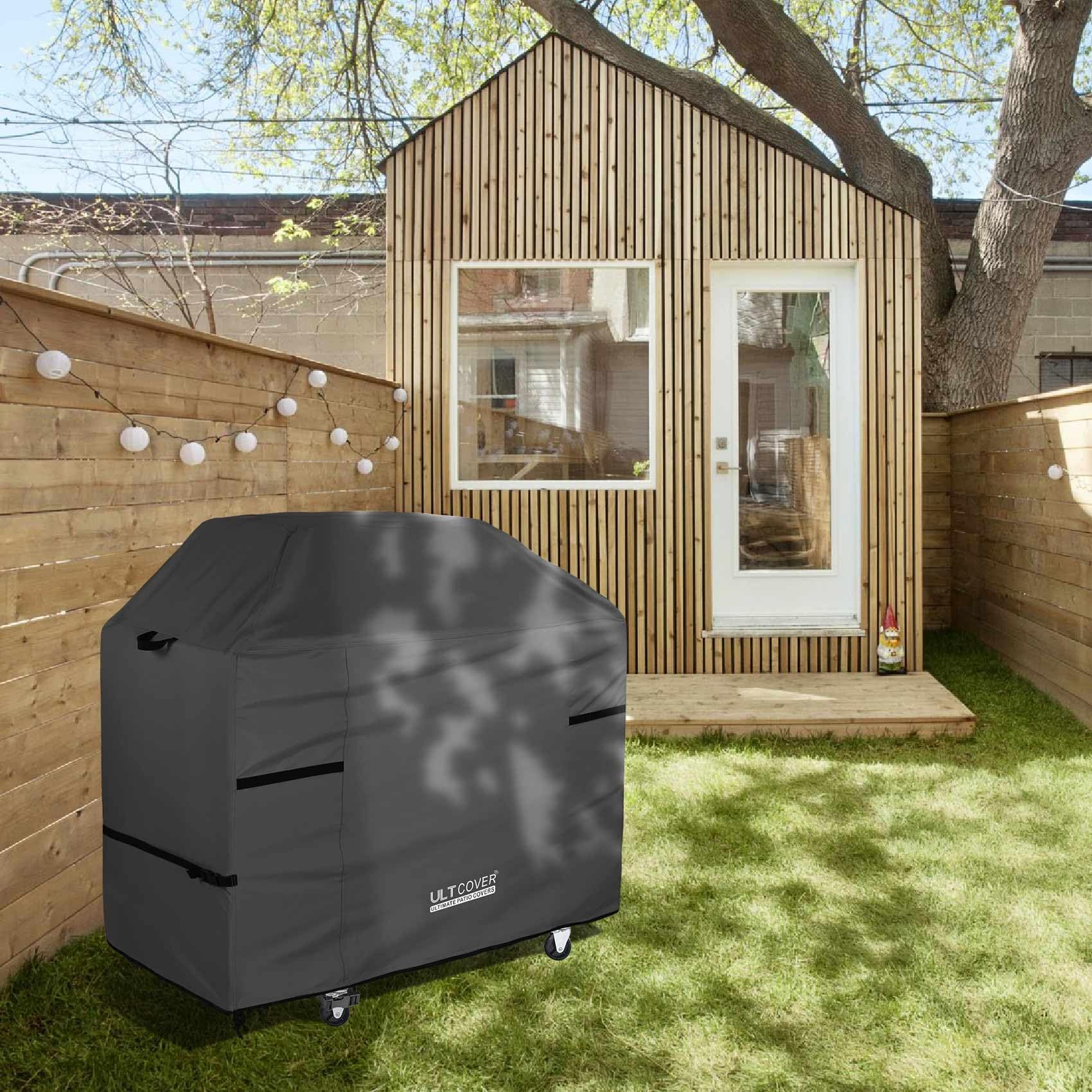 ULTCOVER full-coverage design shields grill from sun and weather outdoors.