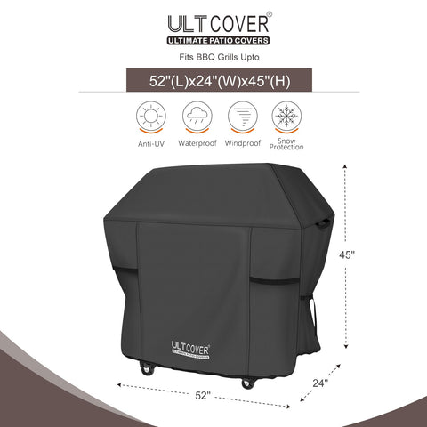 ULTCOVER heavy-duty BBQ cover 2-4 burners shields backyard grill during storms.