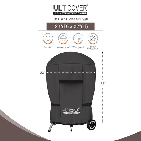 ULTCOVER kettle grill cover fits 23dia by 32h dome smokers for full coverage.