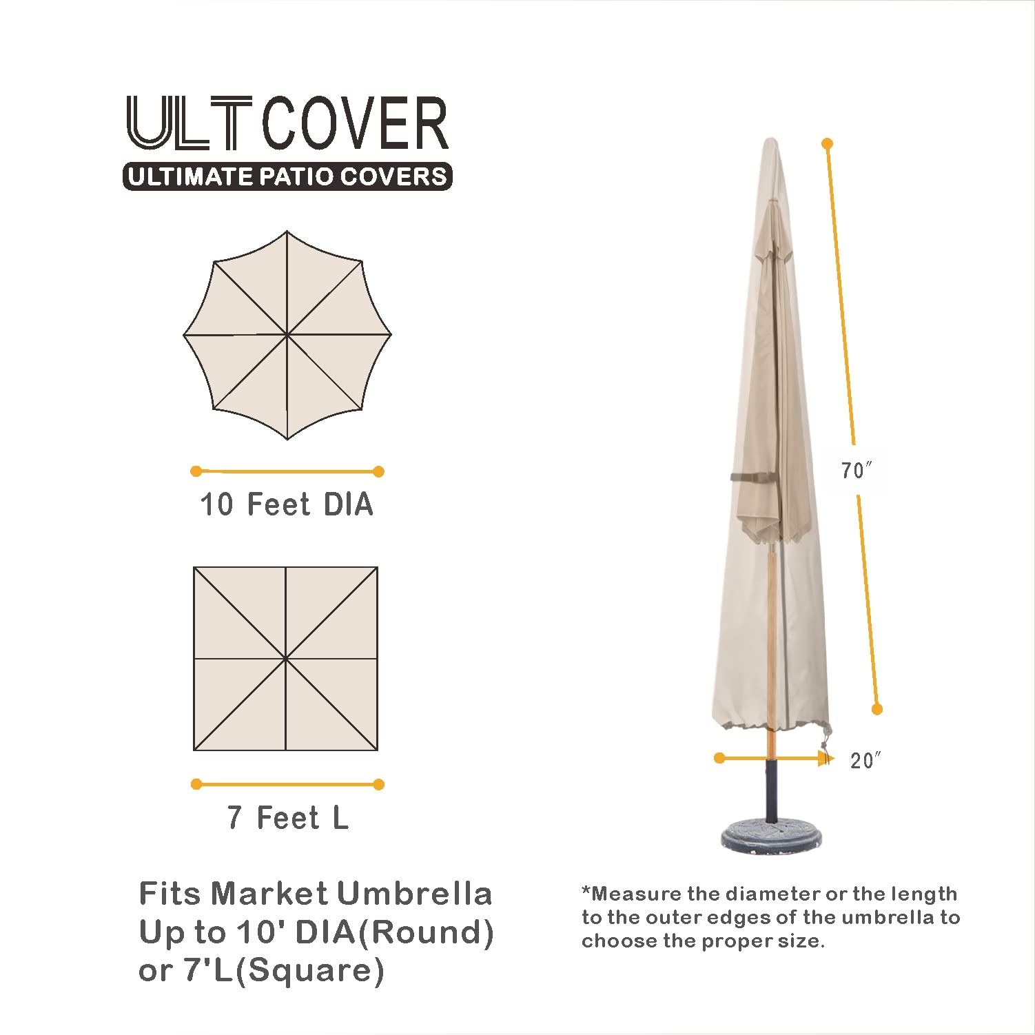 ULTCOVER market-umbrella-cover-10ft-fit guards round or square umbrellas from rain