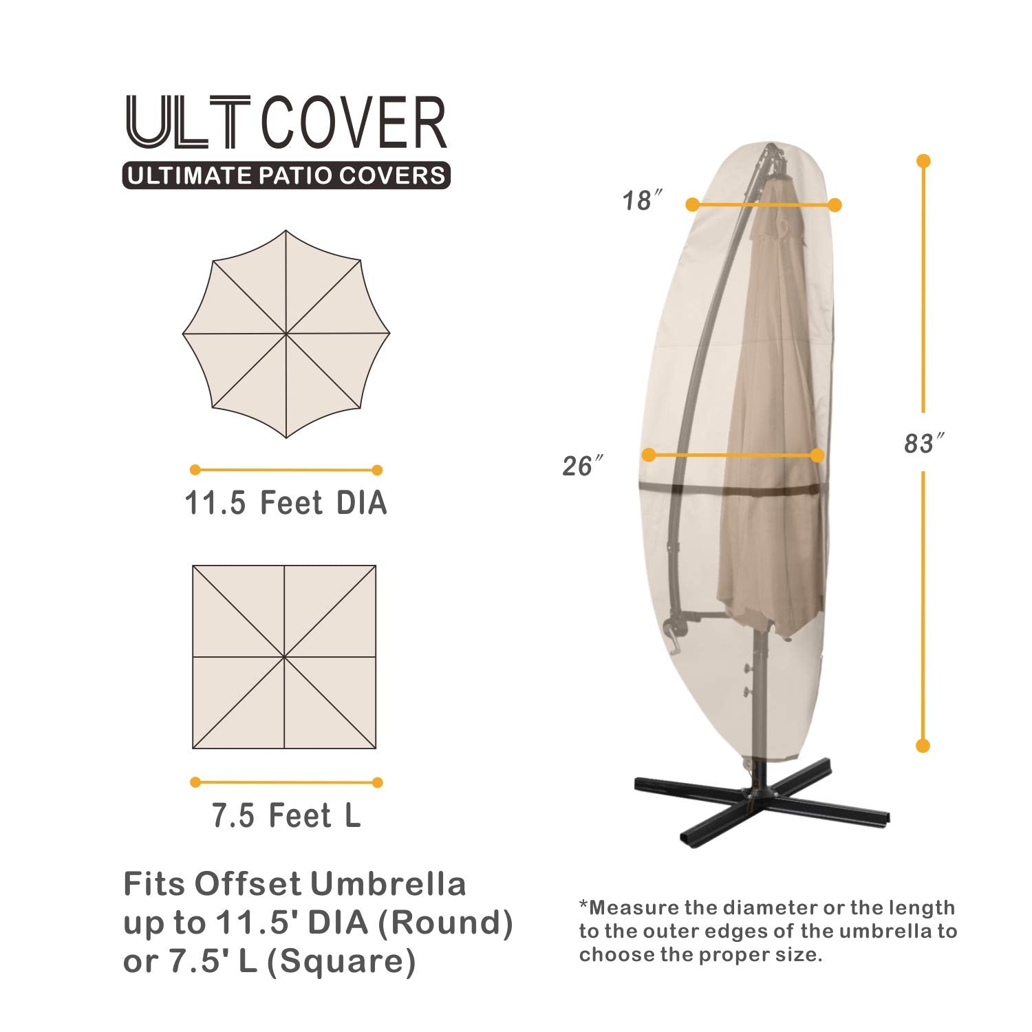 ULTCOVER offset banana umbrella cover secures 7.5–11.5 ft frames, reducing sun fading