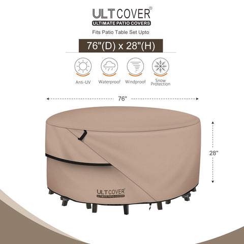 ULTCOVER outdoor waterproof table cover made of 600D fabric shields furniture from weather.