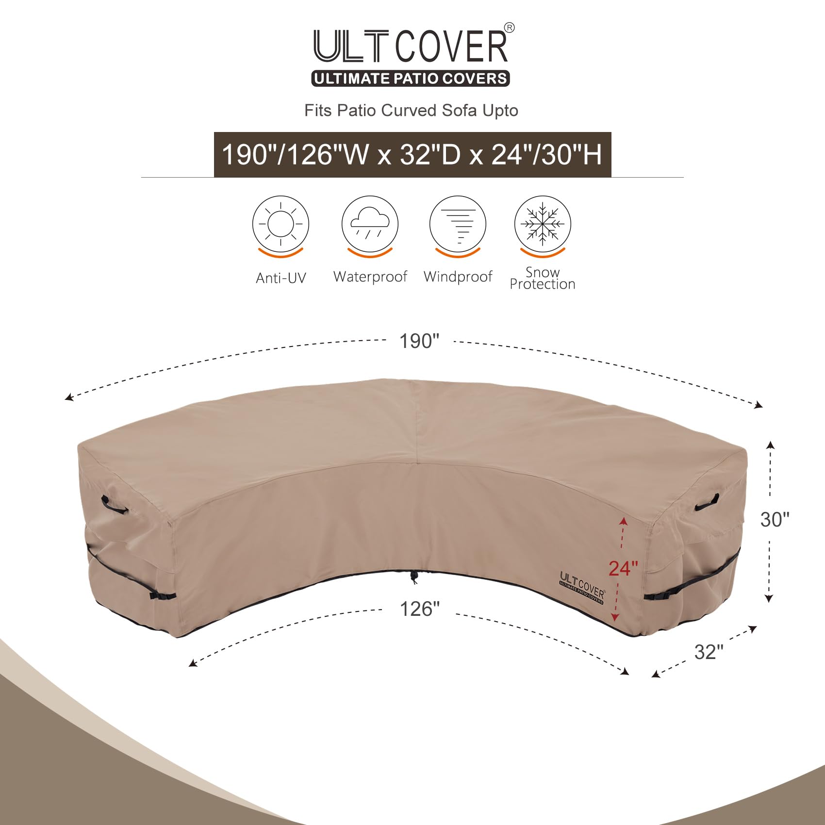 ULTCOVER 126-front arc curved sofa cover guarding against sun and fading