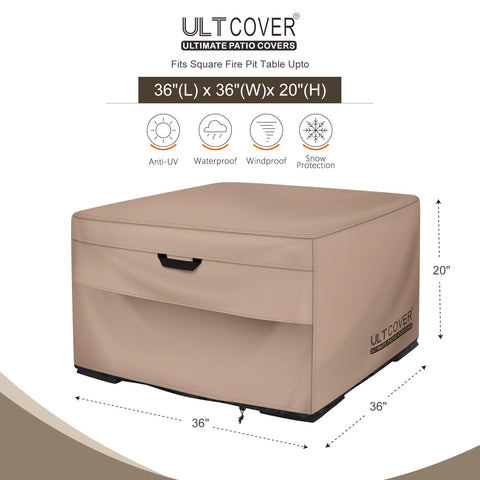 ULTCOVER patio fire pit cover square 36 material detail showcases tough 600D fabric