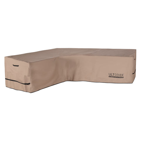 ULTCOVER waterproof patio sofa cover protecting a left-facing 6-seater sofa from rain and sun.