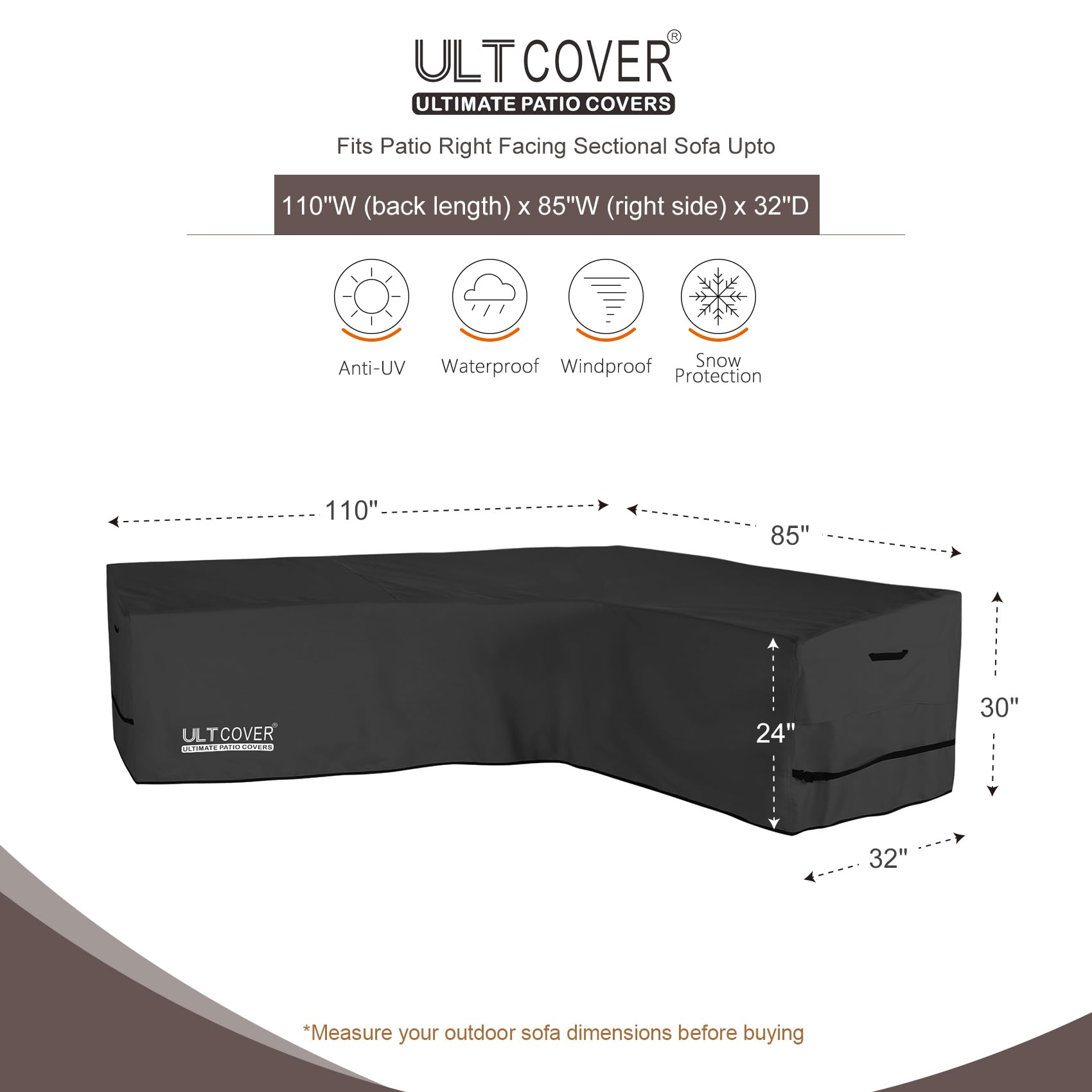 ULTCOVER right-side view shields 85” section from sun and dust.