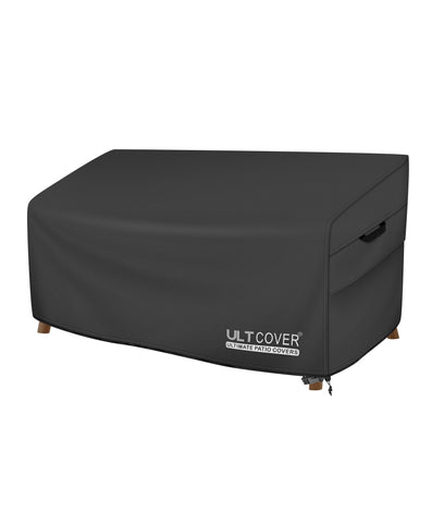 ULTCOVER patio sofa cover on a 74W x 35D x 35H couch protecting from rain.