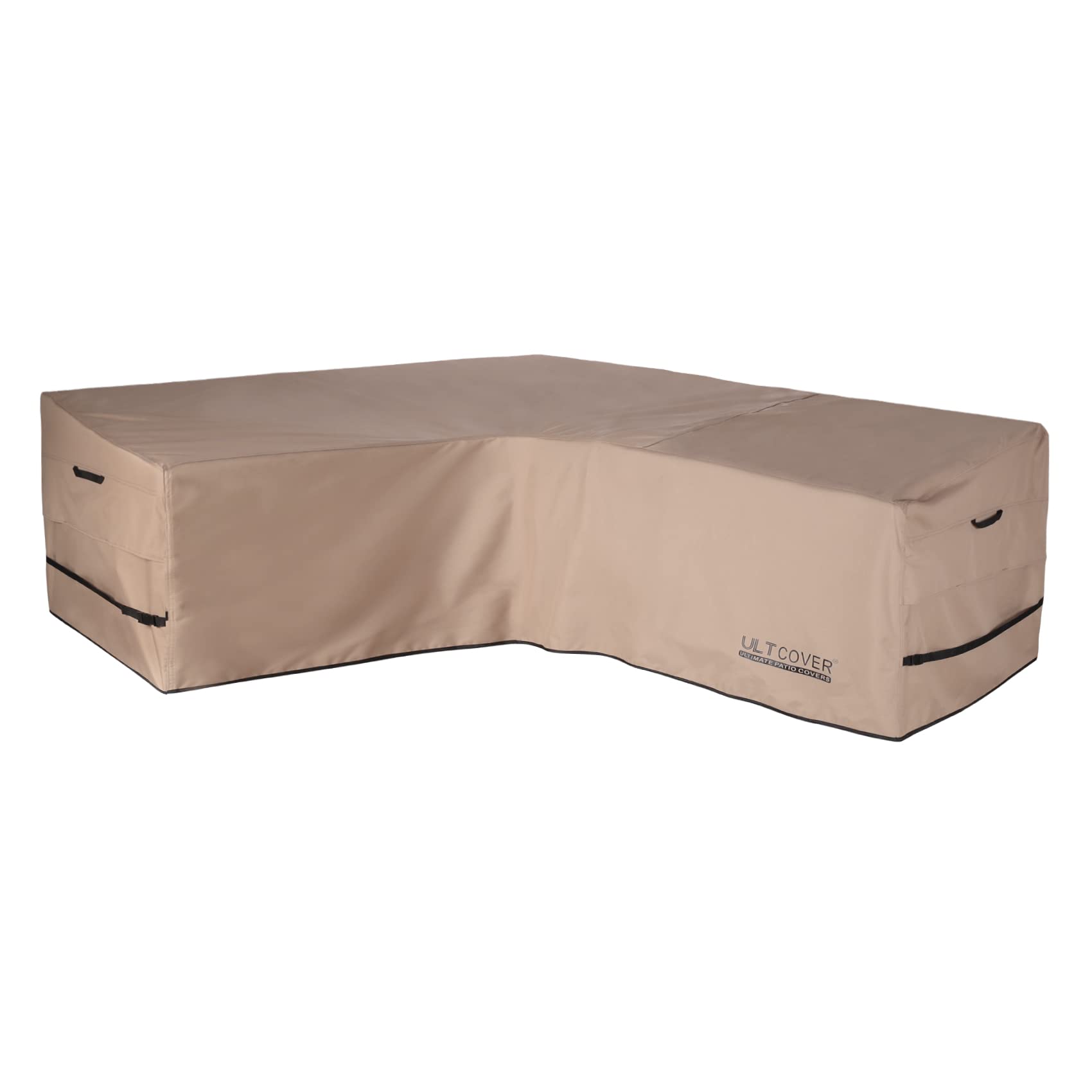 ULTCOVER patio v-shaped sofa cover top view shields a 7-seater from weather