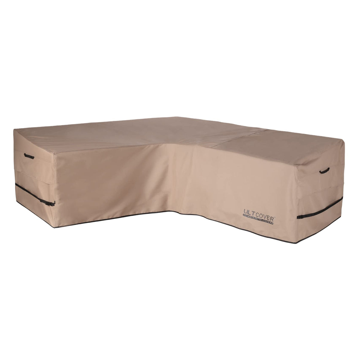 ULTCOVER patio v-shaped sofa cover top view shields a 7-seater from weather